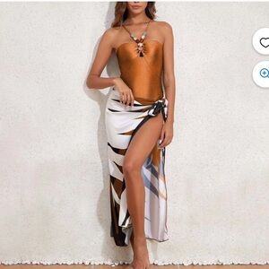 Sarong Vintage Bandeau High Cut Tummy Control Bathing Suits new